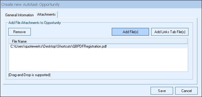 QuoteWerks  Attaches Additional Documents/Files in Datto Autotask PSA