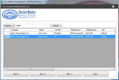Via the add-on QuoteWerks can search Shockey Monkey for Contacts