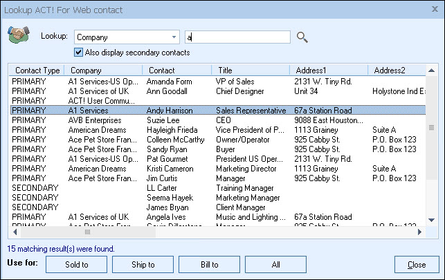 QuoteWerks Searches ACT! for Web Contacts
