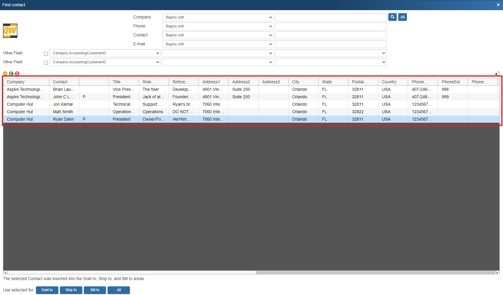 QuoteWerks allows a one-to-many Company Contact association, meaning that you can have any number of contacts associated with a Company record